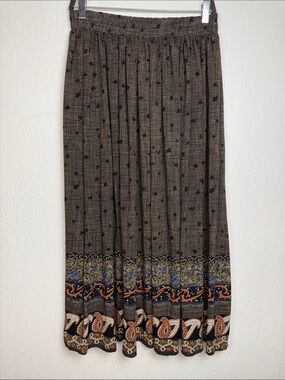 Brown Bohemian Maxi Skirt with Border Print